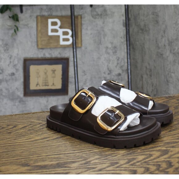 NWT Mia Womens Gen Double Buckle Flat Sandals GS1488501 Coffee Brown 7M - Picture 2 of 8